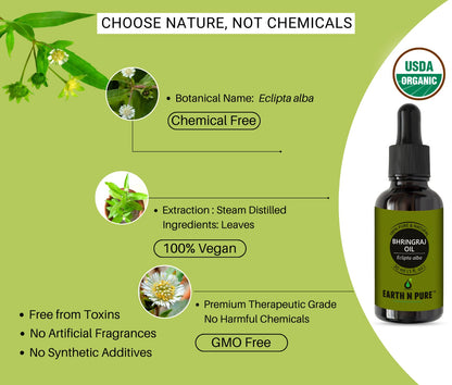  Earth n Pure Bhringraj Oil ingredients highlighting pure herbal extract
