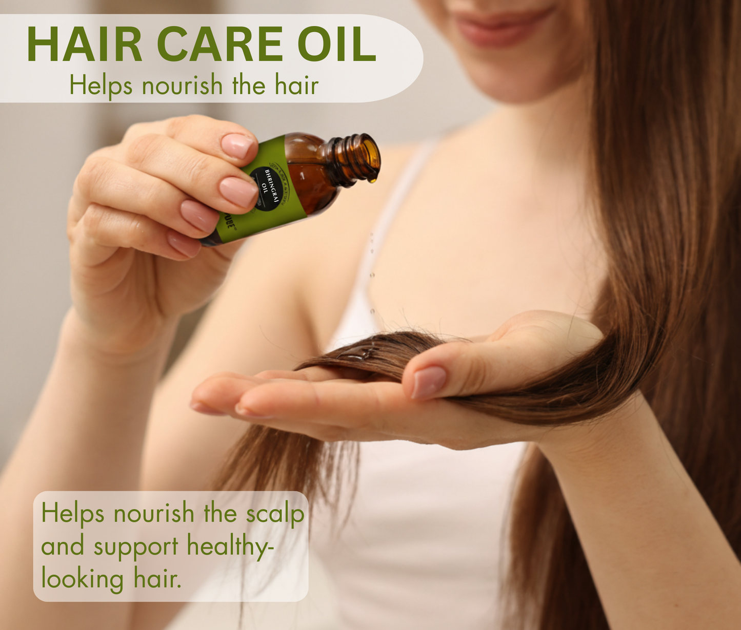 Earth n Pure Bhringraj Oil applied on hair roots for promoting hair growth naturally
