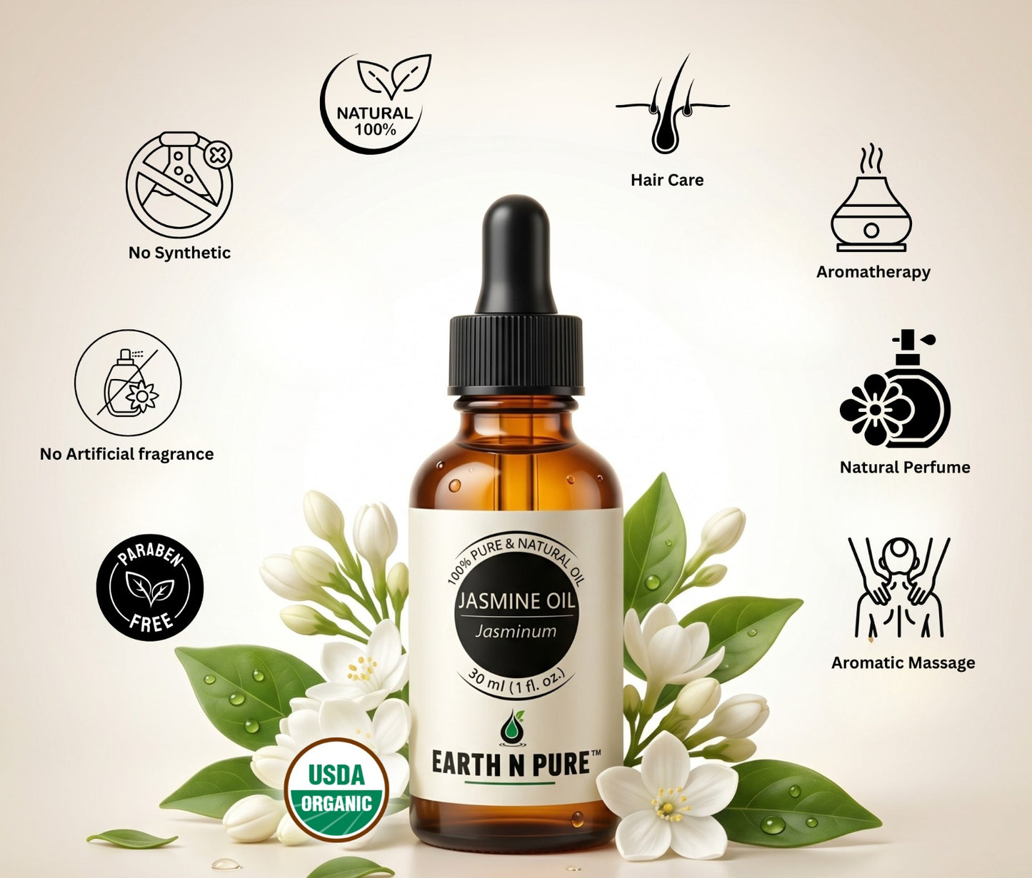 Earth n Pure Jasmine Oil for Relaxing Aromatherapy