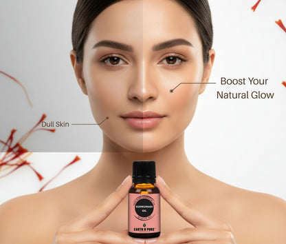 Applying Earth n Pure Kumkumadi Oil on face for natural glow, even tone, and nourished skin
