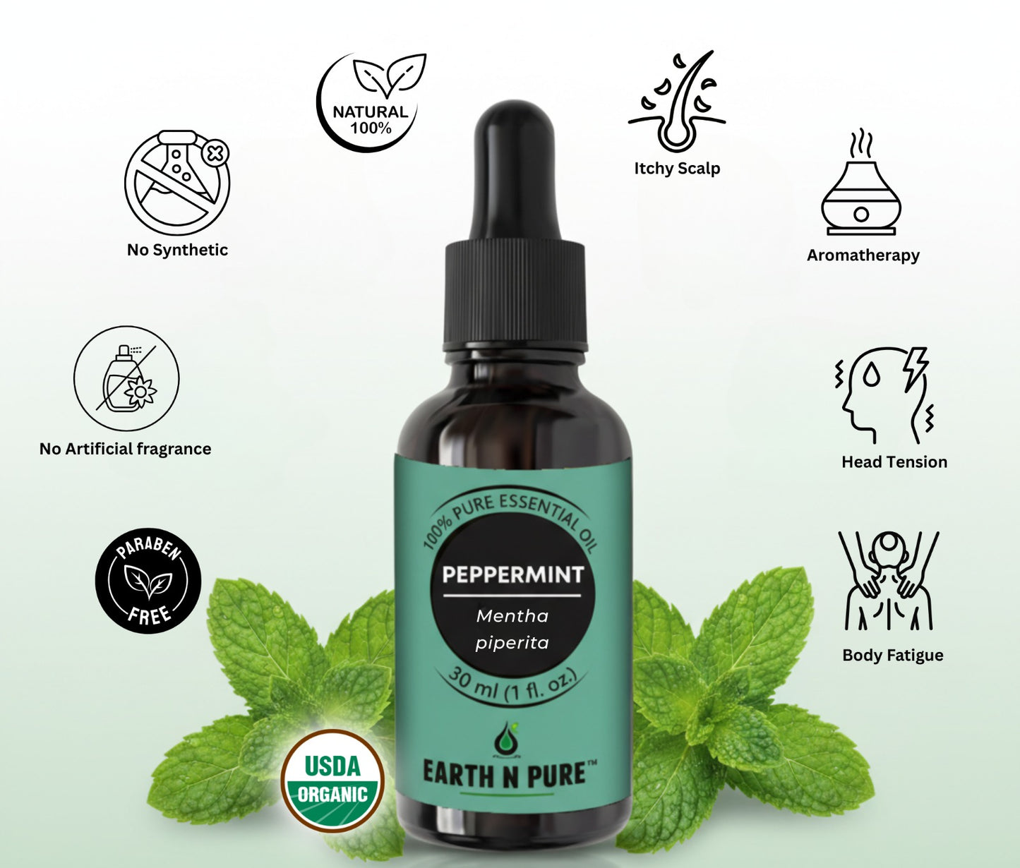 Earth n Pure Peppermint Oil for Hair and Scalp Care Pack of 2