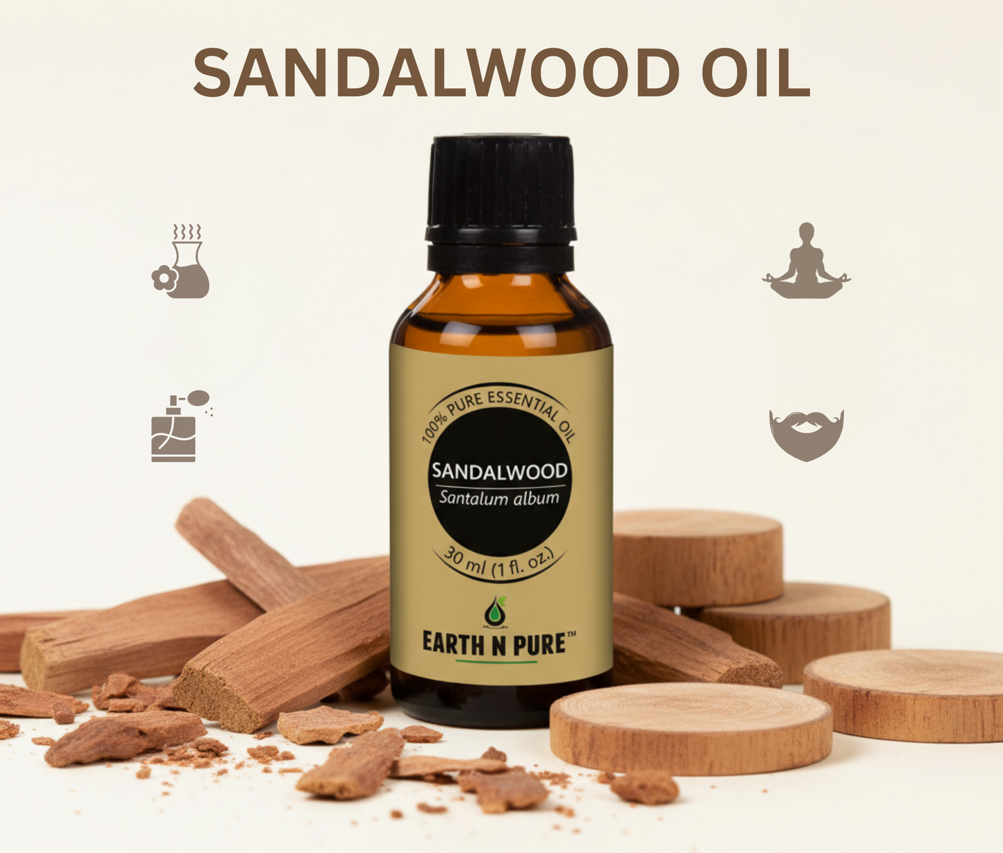 sandalwood oil product display with premium bottle