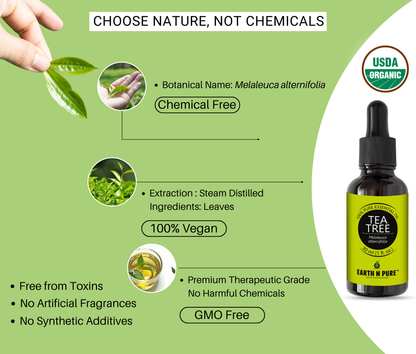 Tea Tree Oil with tea tree leaves natural ingredient